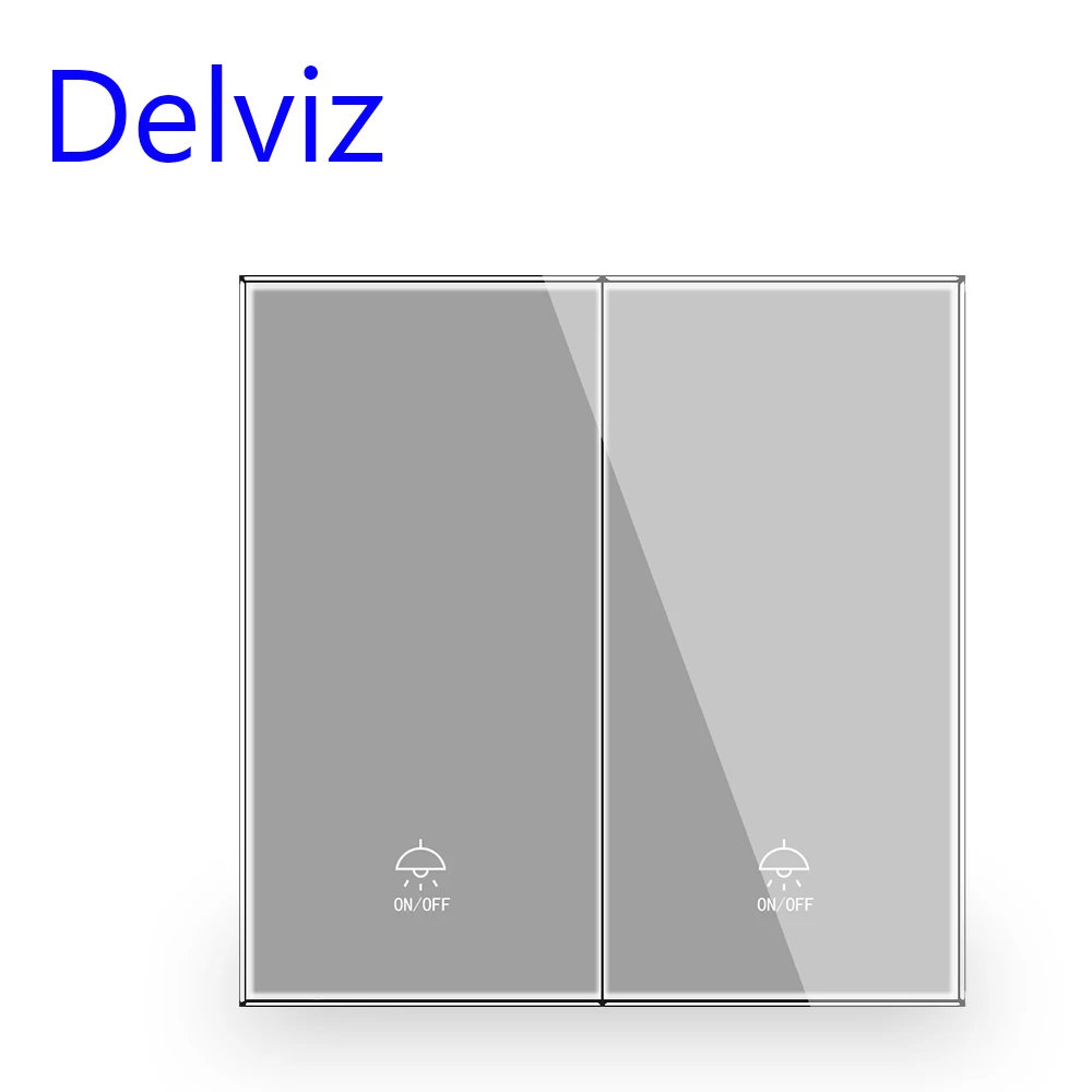 Delviz UK Standard 2 Gang 2 Ways қуат қосқышы, айнымалы ток 110В~250В, Басқару блогы, кристалды шыны түйме панелі, EU 16A қабырға жарығы қосқышы Сурет 0