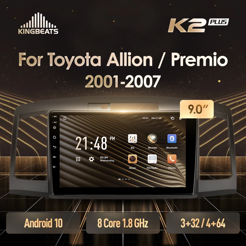 KingBeats Android сегіз ядролы бас блогы HU 4G сызықша көліктегі радио мультимедиялық бейне ойнатқышы Toyota Allionpremio T240 2001 - 2007 жылдарға арналған GPS навигациясы жоқ DVD 2 din Қос Din Android автокөлік стерео 2din Сурет 0