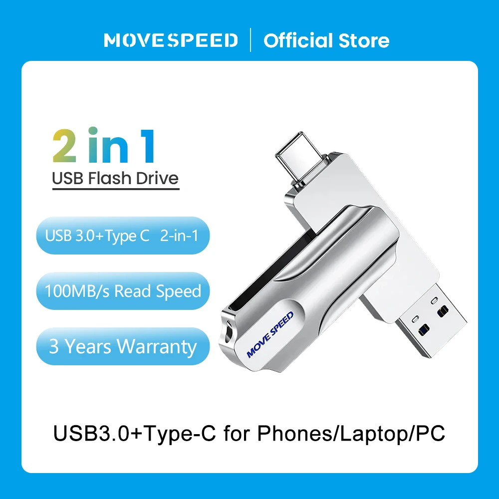 MOVESPEED 2 in 1 USB флэш-дискісі 3.0 OTG типті C қалам дискісі 128 ГБ 256 ГБ 64 ГБ 512 ГБ Macbook телефондары ноутбуктеріне арналған металл USB C маятнигі Сурет 0