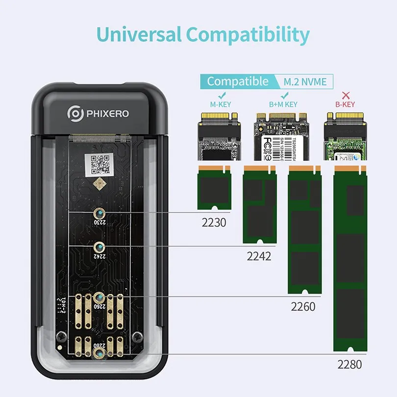 PHIXERO RGB M2 SSD корпусы Nvme HD корпусы USB 3.1 Gen2 түрі C 10 Гбит/с M пернесі UASP HD дискінің сыртқы жад қорабы ДК ноутбукіне арналған Сурет 3