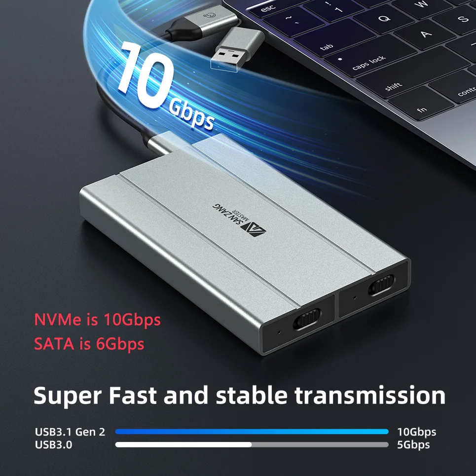 SANZANG қос протоколдары M2 SATA nVME SSD корпусы USB A 3.0 түрі C Сыртқы HD қатты диск дискінің корпусы M.2 Үй сақтау қорабы USB3 Сурет 2
