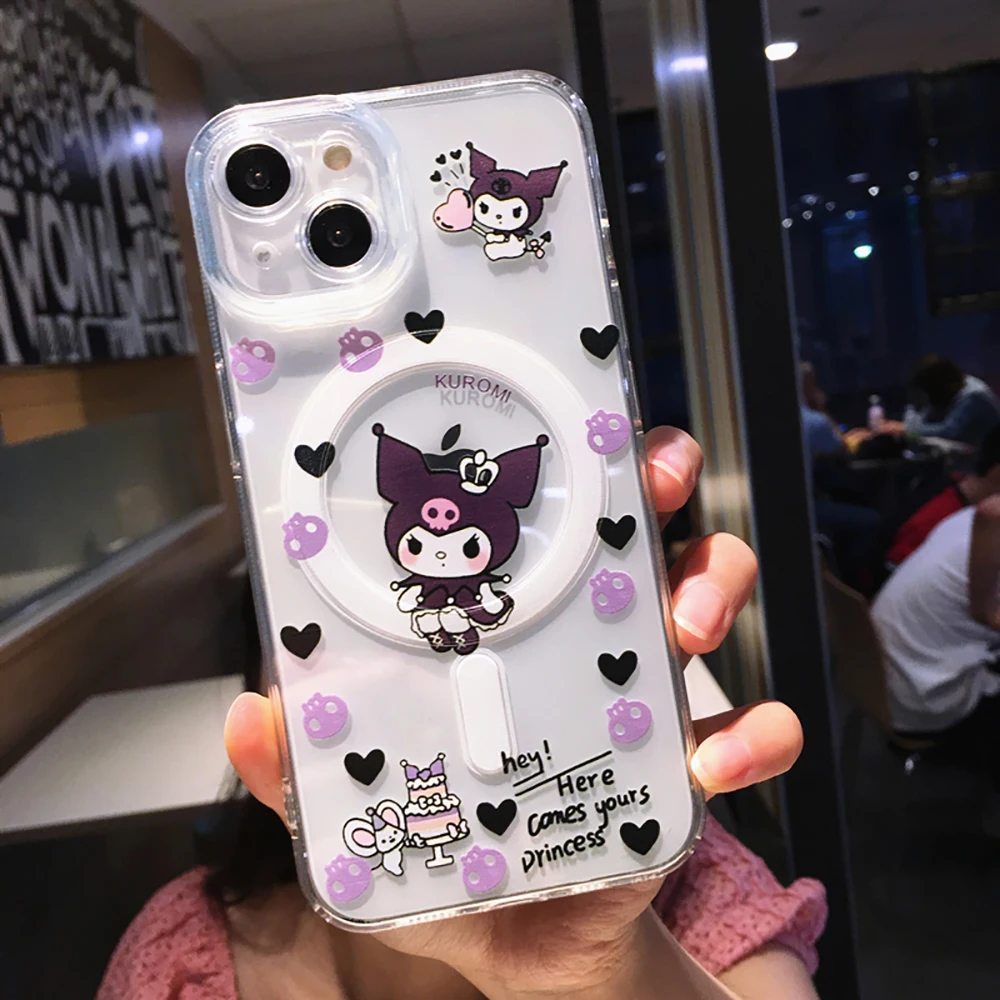 Sanrio Kuromi IPhone 15 14 13 12 11 Pro Max Plus күзге қарсы Y2k қызға арналған сыйлықтың артқы қақпағына арналған Magsafe магнитті телефон қорапшасы Сурет 1