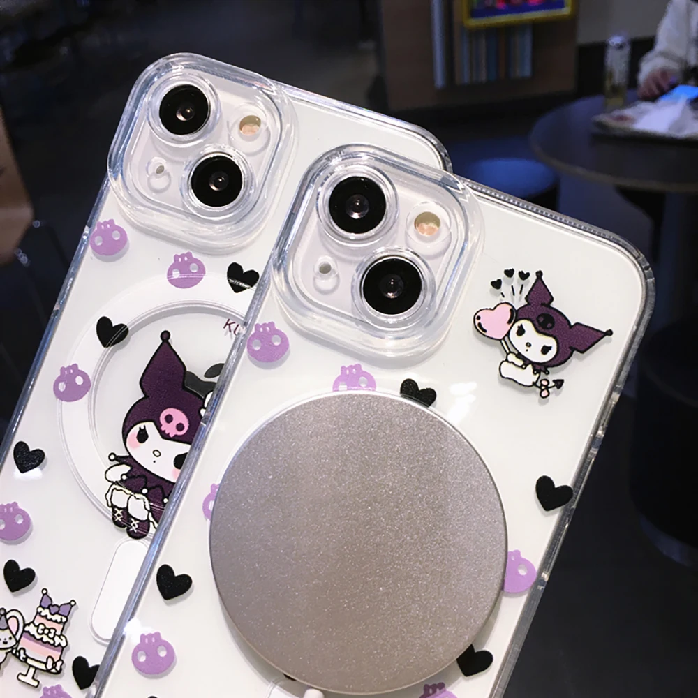 Sanrio Kuromi IPhone 15 14 13 12 11 Pro Max Plus күзге қарсы Y2k қызға арналған сыйлықтың артқы қақпағына арналған Magsafe магнитті телефон қорапшасы Сурет 4