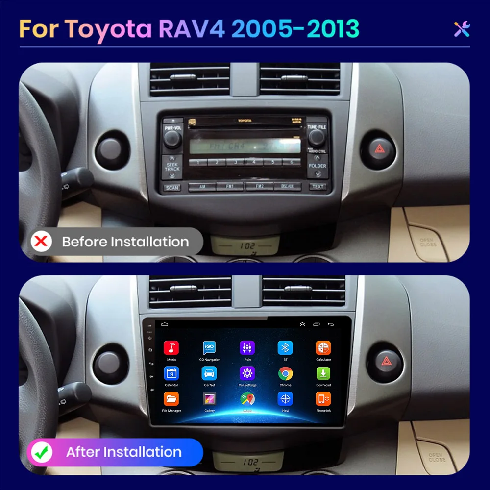 Toyota RAV4 RAV 4 XA30 2005 - 2013 Автомобиль радиосы үшін Мультимедиялық навигация 2 din Android 2din Autoradio CarPlay стерео Сурет 1