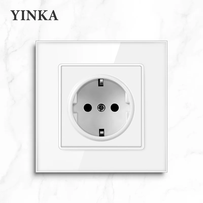 YINKA шыңдалған шыны ЕО стандартты электр розеткасы қос USB розеткасы 220 в қабырға розеткасы Қуат розеткасы Қара ақ алтын 86*86 мм Сурет 1