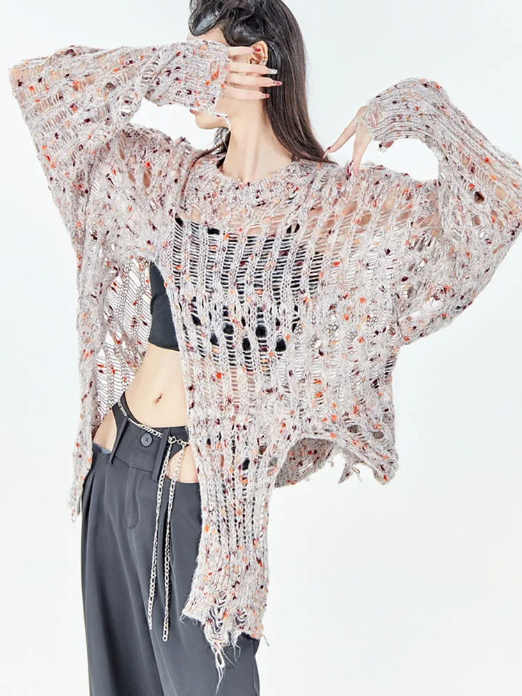 Yedinas Streetwear шұңқыры Біркелкі емес тоқылған үстіңгі корей стиліндегі пуловер жемпірі Әйелдерге арналған секіргіш Y2k сплит күзін қараңыз Сурет 1