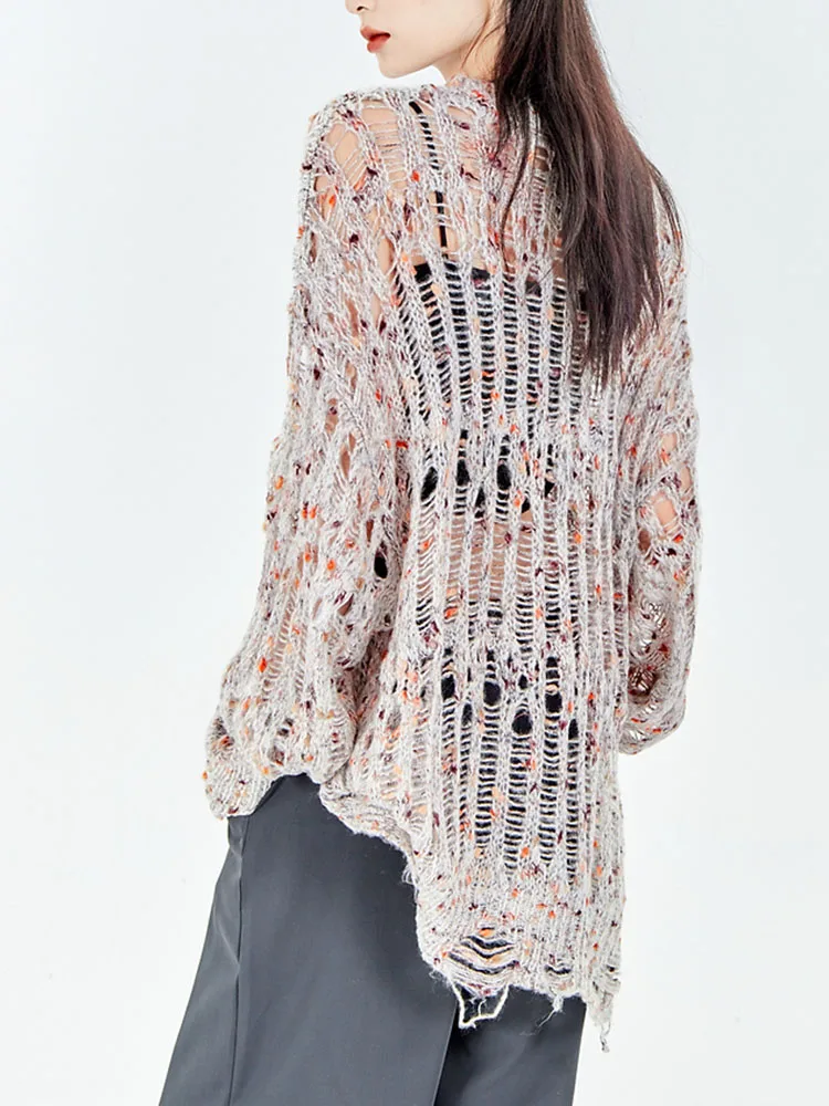 Yedinas Streetwear шұңқыры Біркелкі емес тоқылған үстіңгі корей стиліндегі пуловер жемпірі Әйелдерге арналған секіргіш Y2k сплит күзін қараңыз Сурет 2